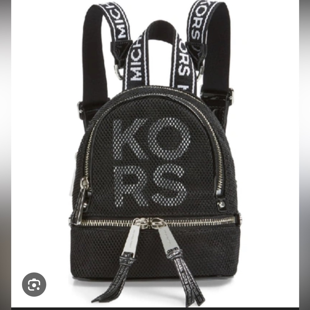 Michael Kors Black Mesh Backpack with Silver Details